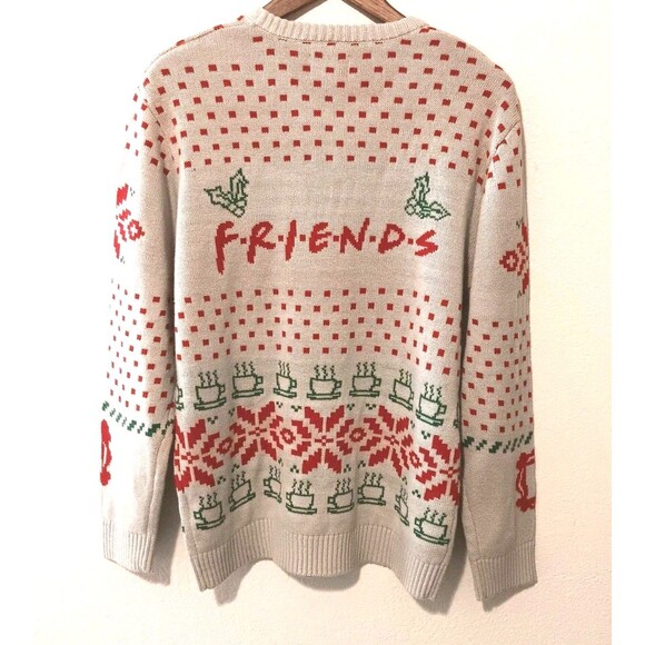 Unisex Friends Light Tan Red Green Ugly Christmas Crewneck Jumper Size Large - Picture 6 of 12